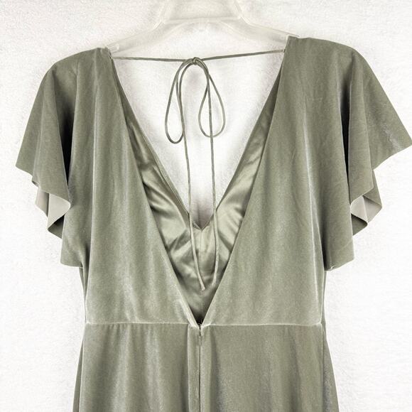 Jenny Yoo Anthro BHLDN Ellis Flutter-Sleeve Open-Back Velvet Gown Green Sz 10 - Picture 10 of 14